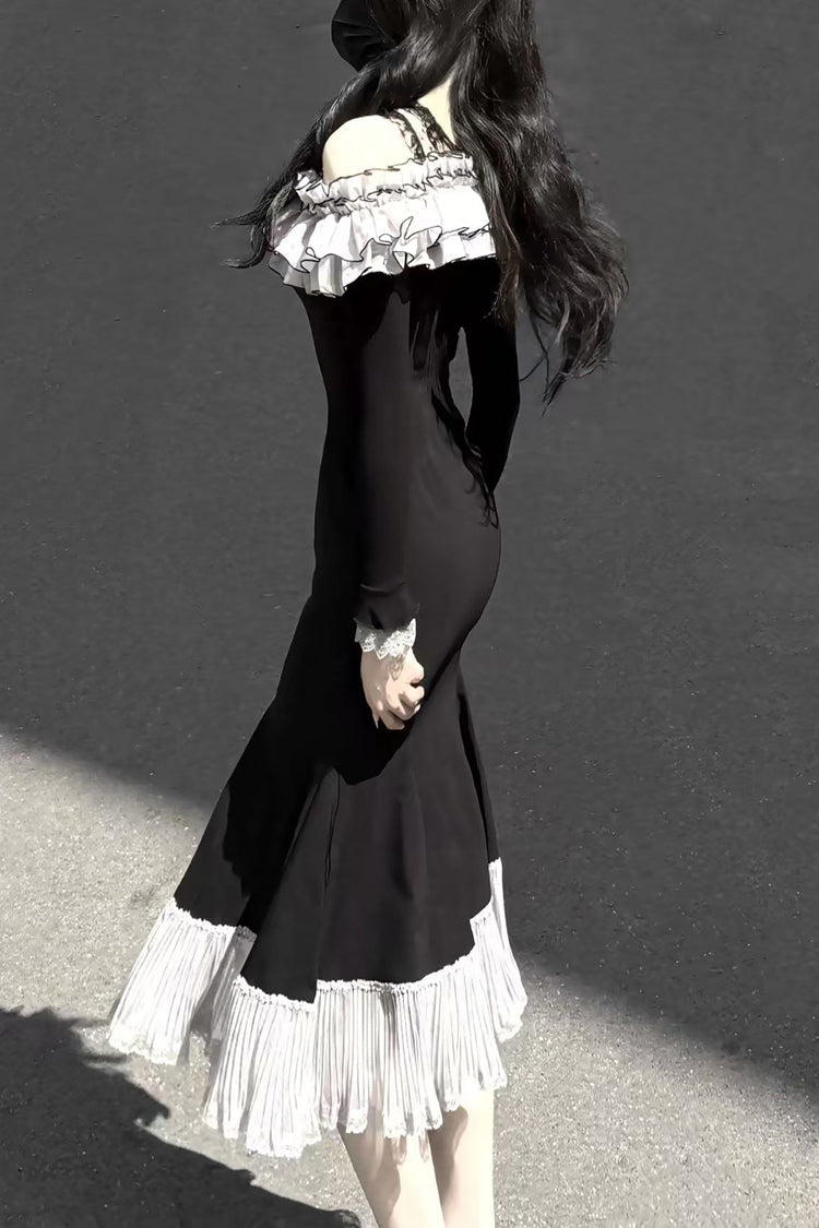 Night Cherry Blossoms Sweet Elegant Lolita Fishtail OP Dress in Black - image 10