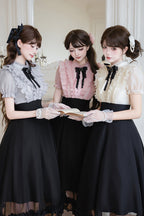Miss Lola · Snow Kiss - Stand Collar Short Puff Sleeves Ruffled Color-Blocked Faux Two-Piece Sweet Lolita Long Dress 3 Colors - image 3