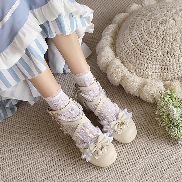 Plus Size Qi Lolita Bow Pearl Sandals - image 3