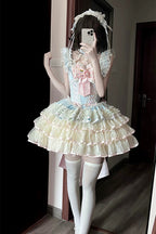 Flower Language of Eros - Halterneck Multi-Layered Ruffle Bowknot Rose Lace Lace-Up Sweet Ballet Lolita JSK Dress - image 4