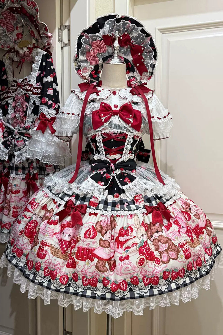 Sweet Berry Bunny Bear - Printed Bow Lace Lace-Up Sweet Lolita JSK Dress - image 1