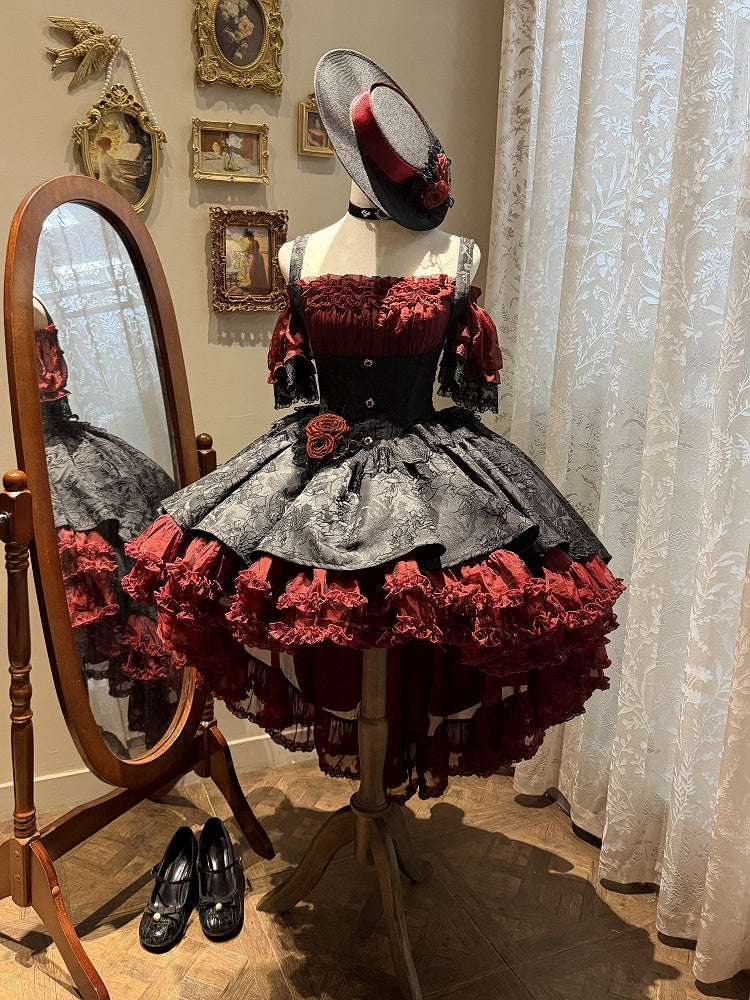 Red Black Gothic Underbust JSK and Off Shoulder Blouse Set - image 2