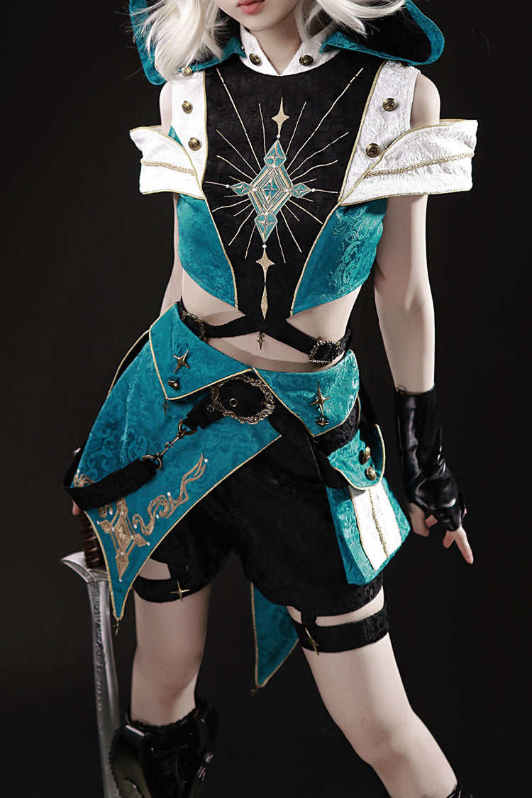 Traveler's Outfit Ouji Hooded Top and Shorts Set in Blue and Green - image 8