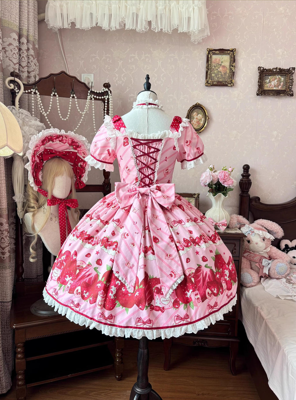Strawberry Box - Sweet Lolita OP Dress, Strawberry Print - image 2