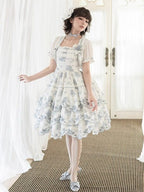 White and Blue Floral Embroidered Lolita JSK with Detachable Belt - image 7