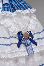 Antique Sailor Bear Blue Stripe Cropped Top Long Skirt Lolita Set - image 12