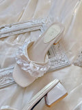 Pinkyo White Bow Ruffle Low-Heel Lolita Sandals - image 1