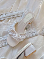 Pinkyo White Bow Ruffle Low-Heel Lolita Sandals - image 1