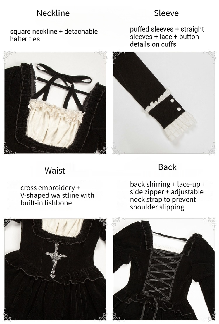 Apocalypse - Gothic Lolita Velvet OP Dress Set, Fishbone Waist - image 28