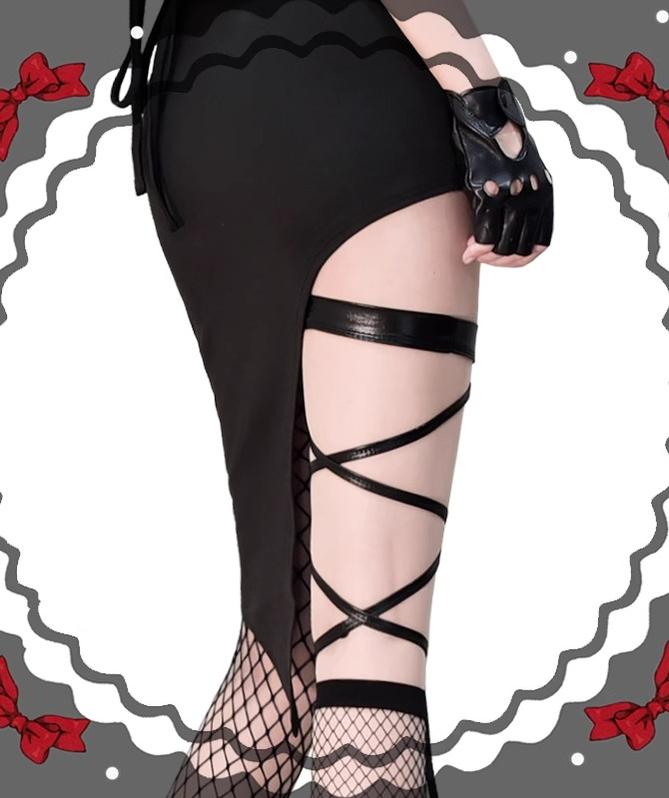 Gothic Fishnet Calf and Thigh-High Sock Garter Set - image 4