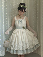 White and Blue Lace-Trim JSK Dress with Bow and Belt - image 3