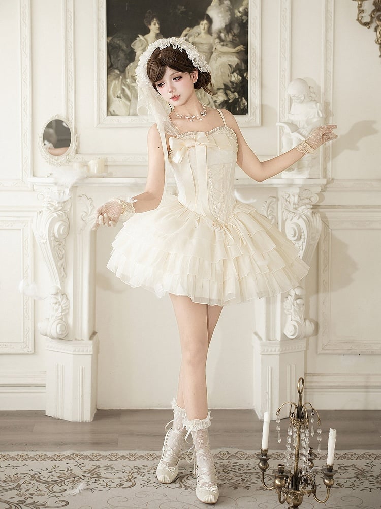 Creamy Boned Corset Short JSK Dress and Accessory Set - image 1