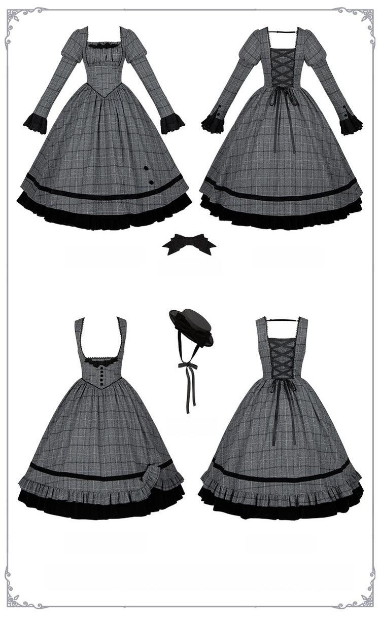 Yesterday's Epistle - Winter Classic Lolita Plaid Dress Set, Fishbone Waist - image 28