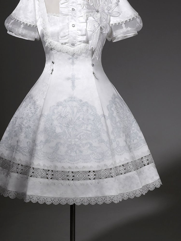 White Lily Embroidery Lace Gothic Lolita Dress - image 7