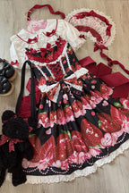 Sweet Berry Tale Strawberry Print Ruffle Bowknot Lace Sweet Lolita JSK Dress - image 5