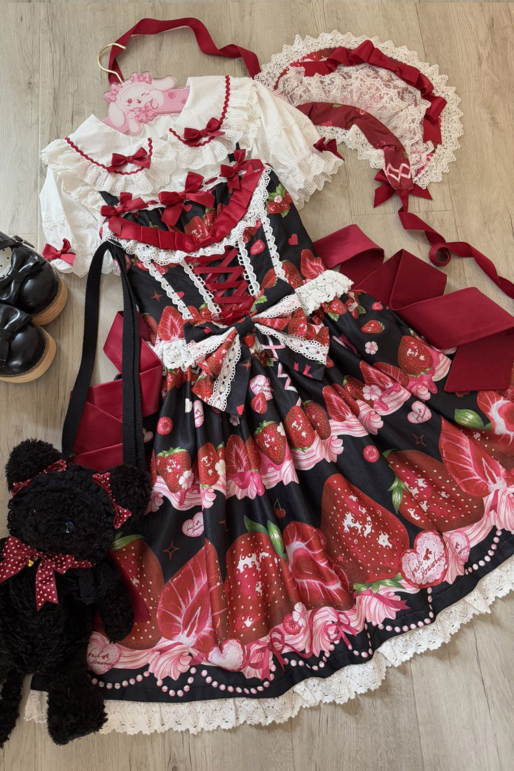 Sweet Berry Tale Strawberry Print Ruffle Bowknot Lace Sweet Lolita JSK Dress - image 5