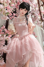 Pink Peach Blossom Chinoiserie Lolita OP Dress and Flower Hairclips Set - image 7