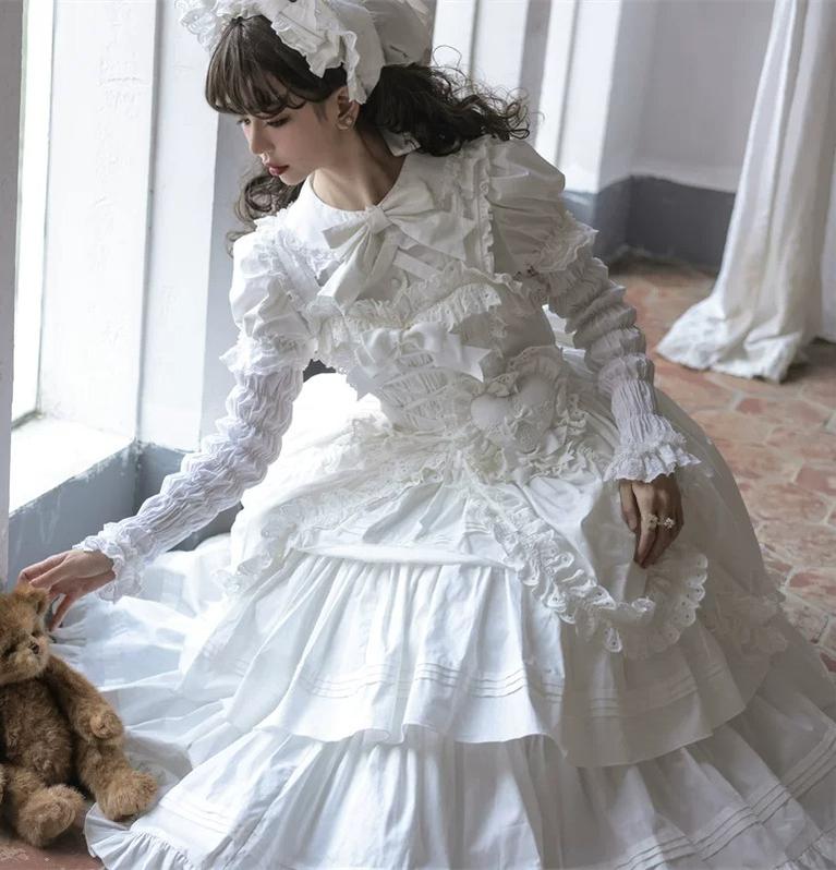 Cotton Gothic Lolita Long JSK, Drawn-up Hem - image 84