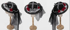 Black Lolita Hat with Striped Bow and Rose Accents - image 4