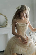 Champagne Lace-Up Corset Top and High-Low Lolita Skirt - image 10
