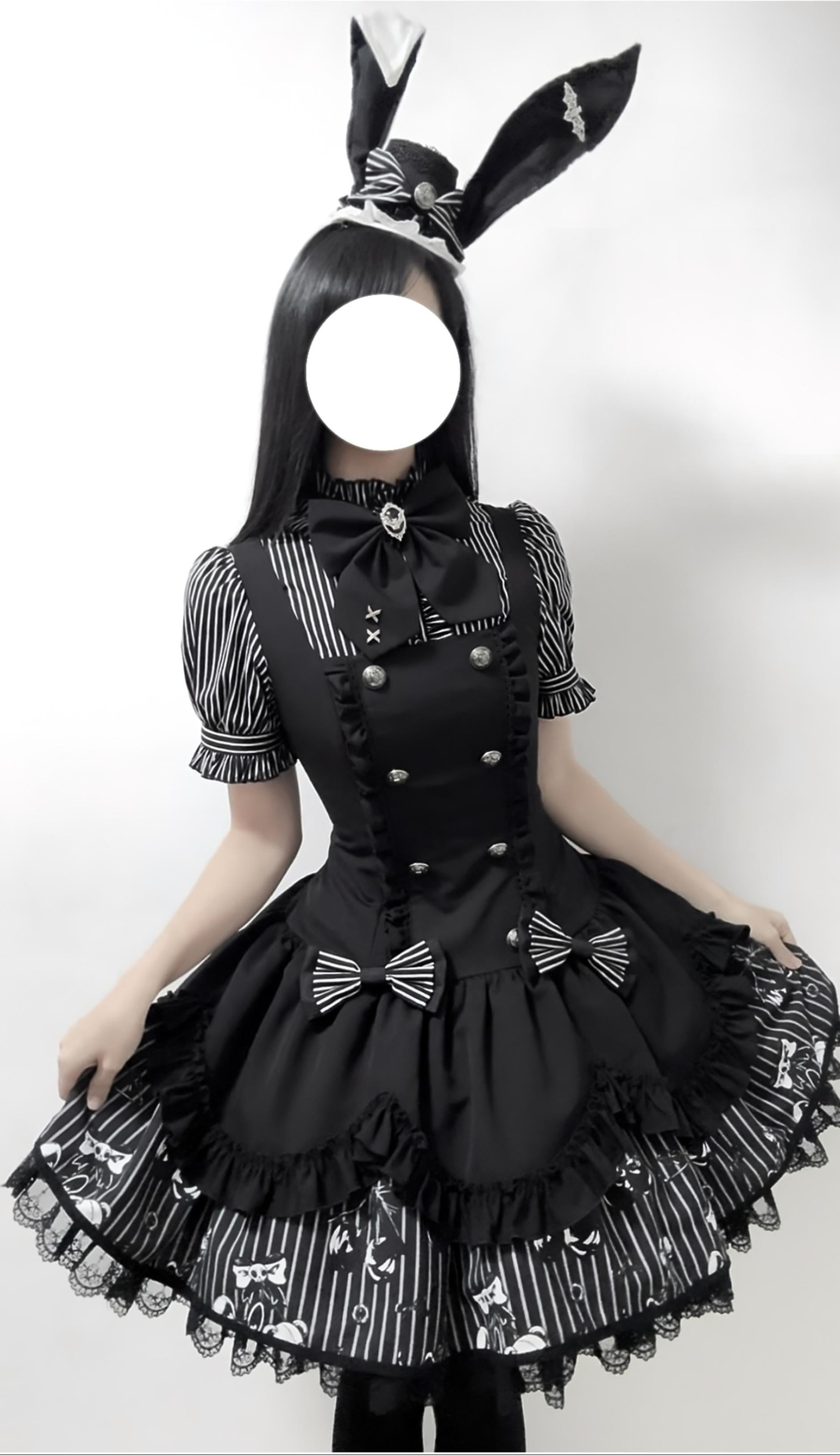 Dark Lord - Gothic Lolita Striped JSK Set, Skull Print - image 14
