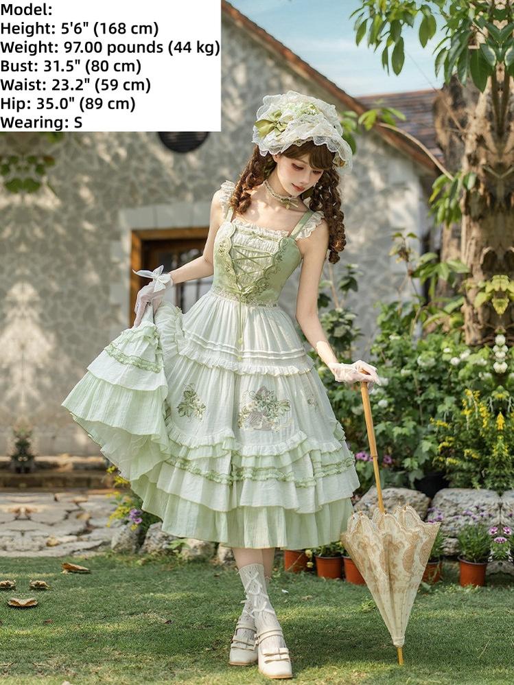 Green Grape - Embroidered Country Lolita OP Dress, Tiered JSK and Accessories - image 17