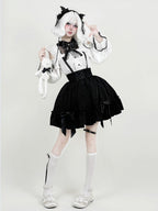 Gothic Monochrome Cutout Shoulder Top with Lace and Bow Embellishments - AMAHAKAWA - image 4