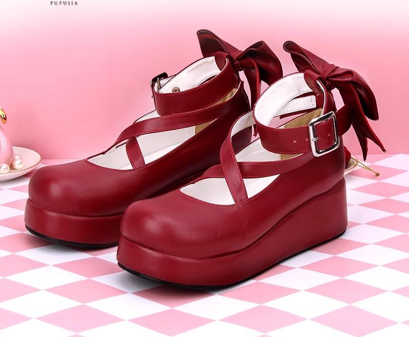 Daily Lolita Leather Shoes Platform Medium Heel Big Bow Shoe - image 8
