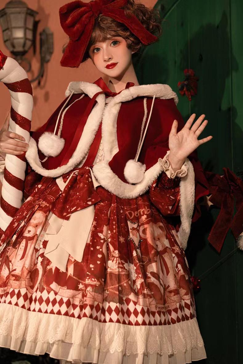 Bear Gift - Sweet Lolita OP Dress and Short Cape - image 6
