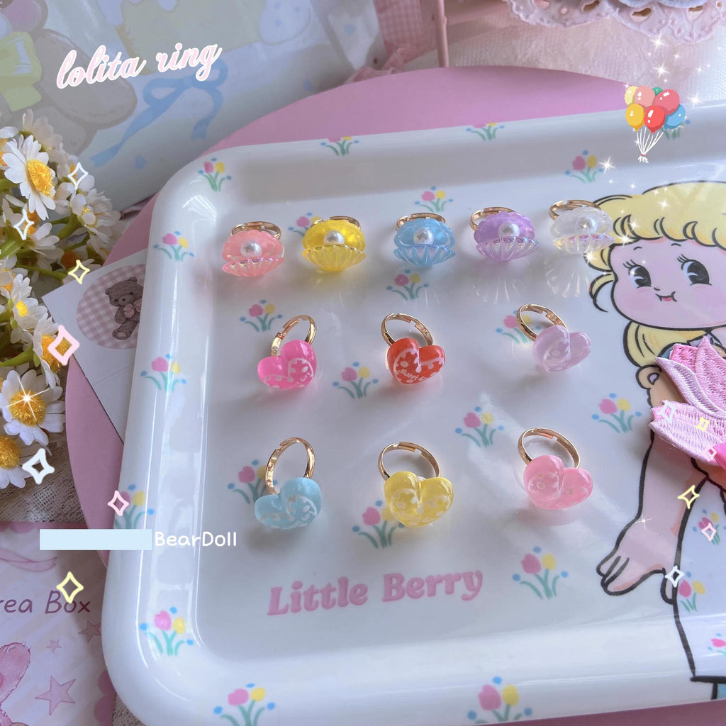 Kawaii Lolita Shell & Heart Adjustable Ring Collection - image 3