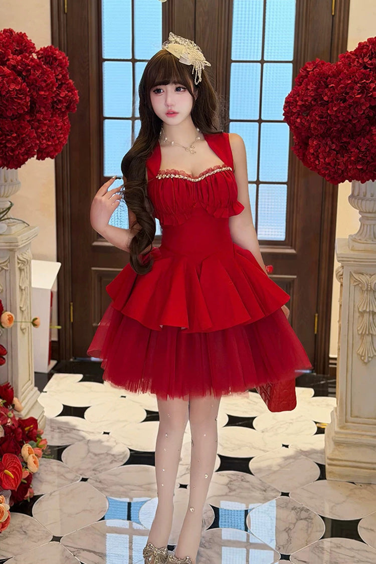 Romantic Rose - Square Collar Sleeveless Ruffled Classic Ballet Lolita Dress - image 5