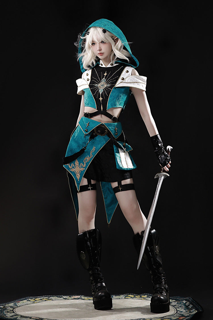 Traveler's Outfit Ouji Hooded Top and Shorts Set in Blue and Green - image 6
