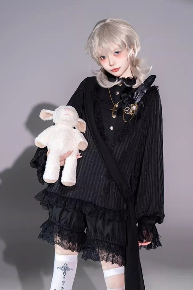 Black Gothic Ouji Lolita Top, Shorts and Scarf Set in 2 Sleeve Versions - image 13