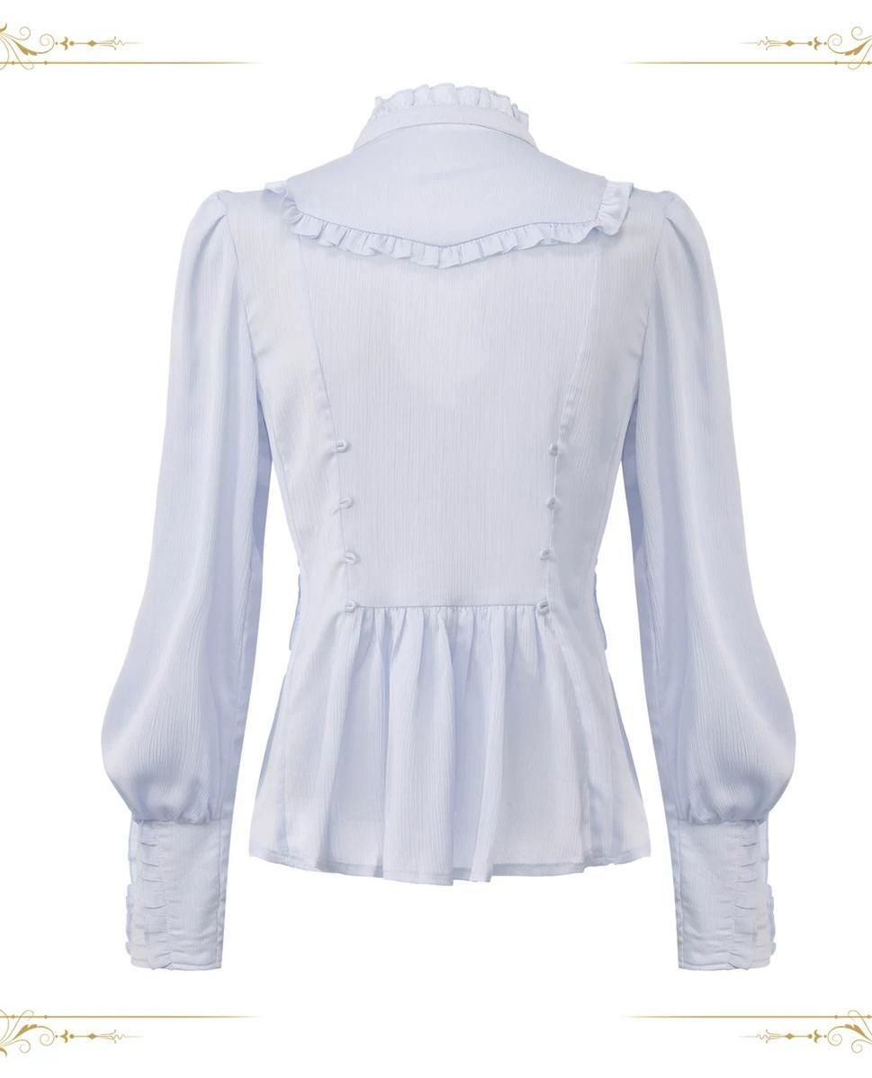 Eternal Rabbit Invitation - Ouji Lolita Ruffle V-Neck Blouse - image 6