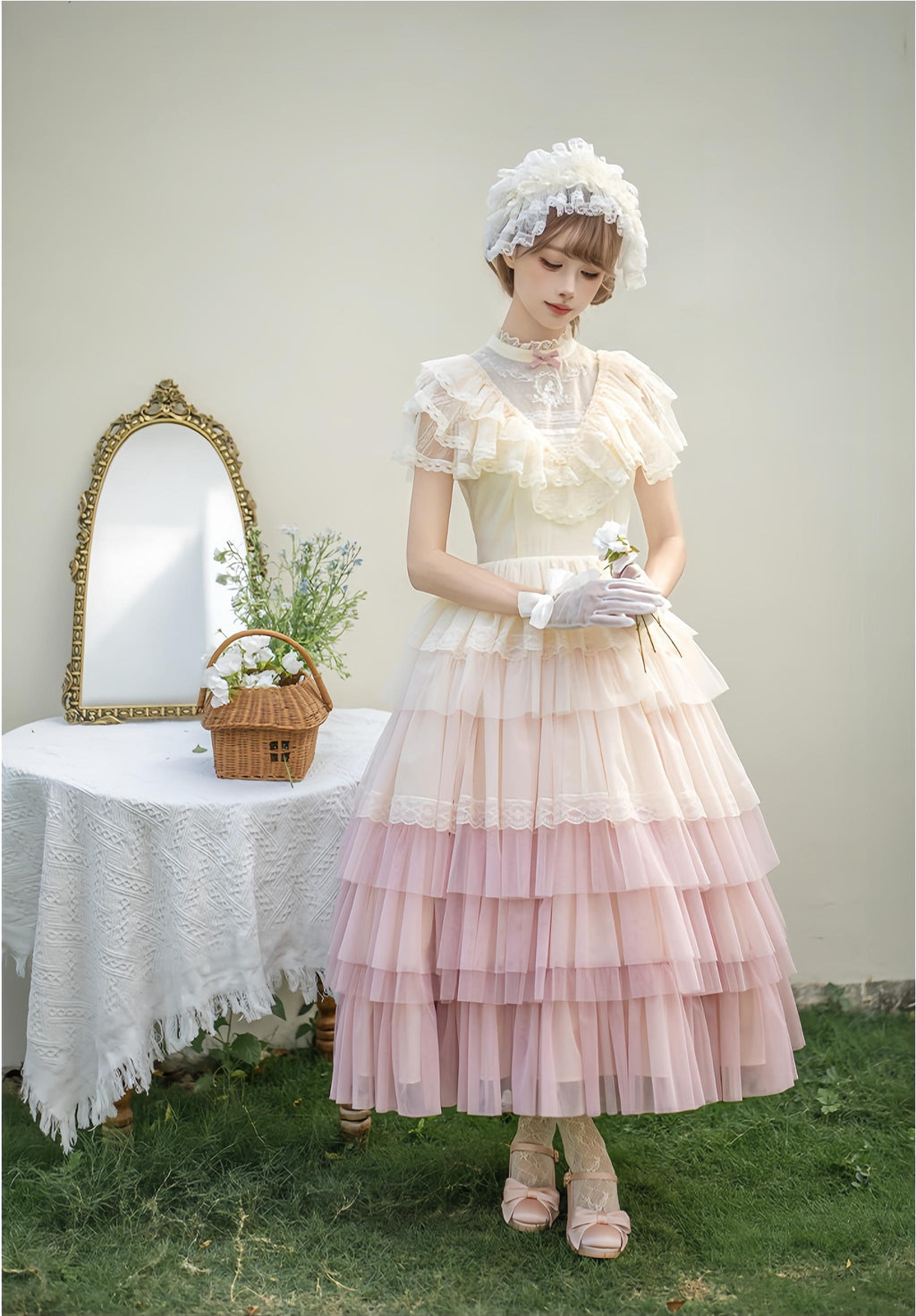 True Vow Embroidered Classic Lolita Dress with Layered Gradient Hem and Accessories - image 4