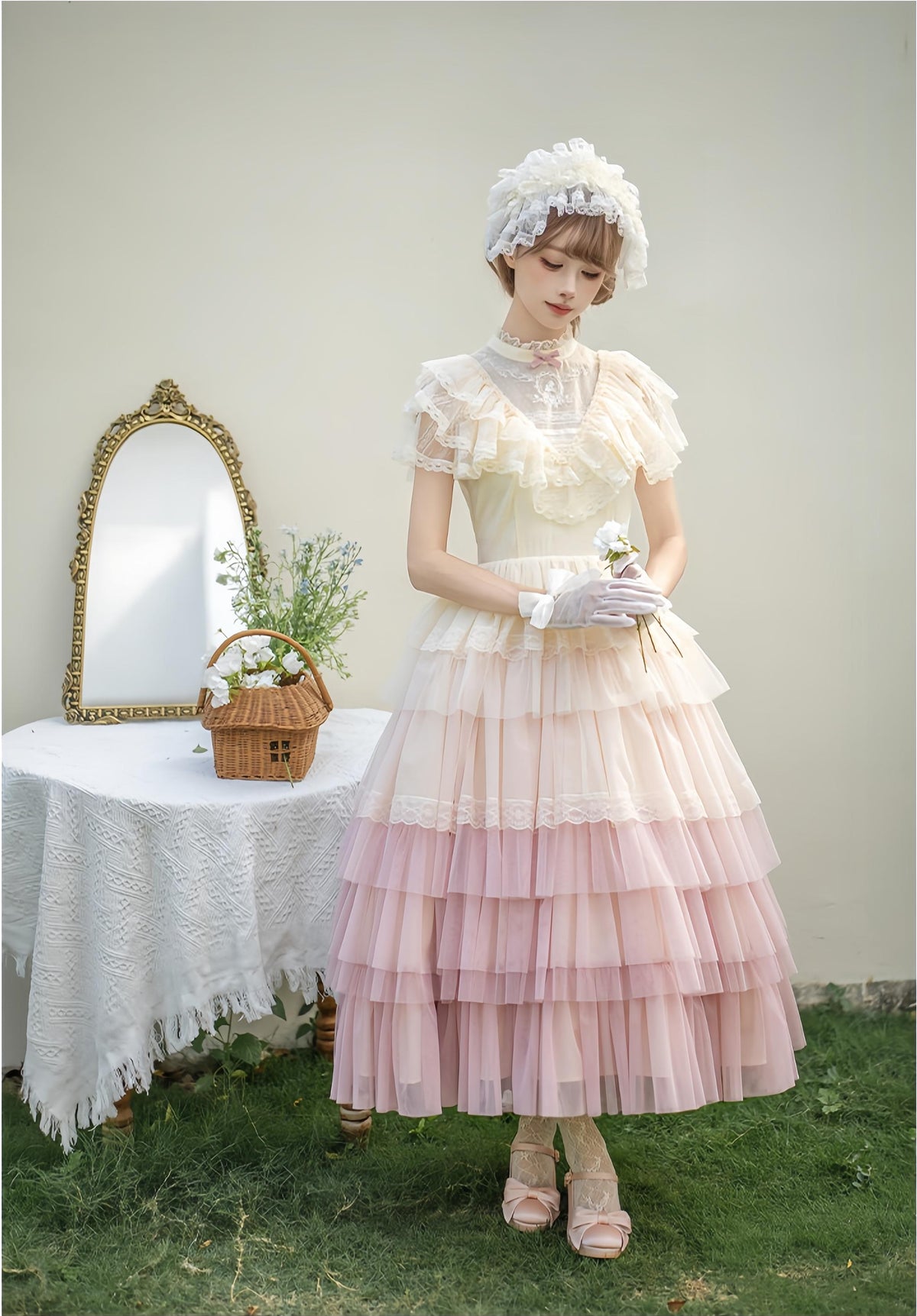 True Vow Embroidered Classic Lolita Dress with Layered Gradient Hem and Accessories - image 4