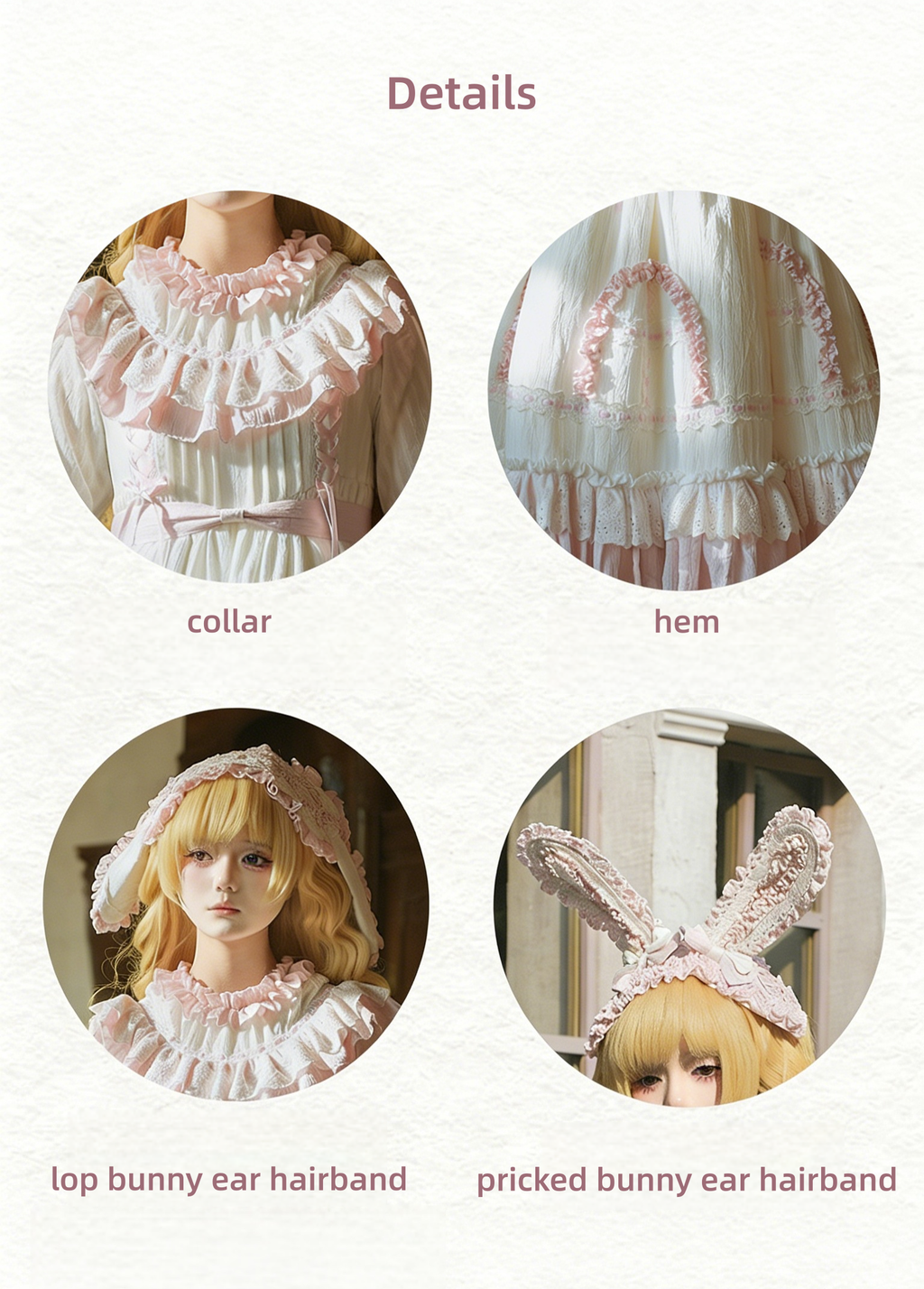 Lilian Classic Lolita Doll-Like OP Dress and Bunny Ear Hairband - image 4