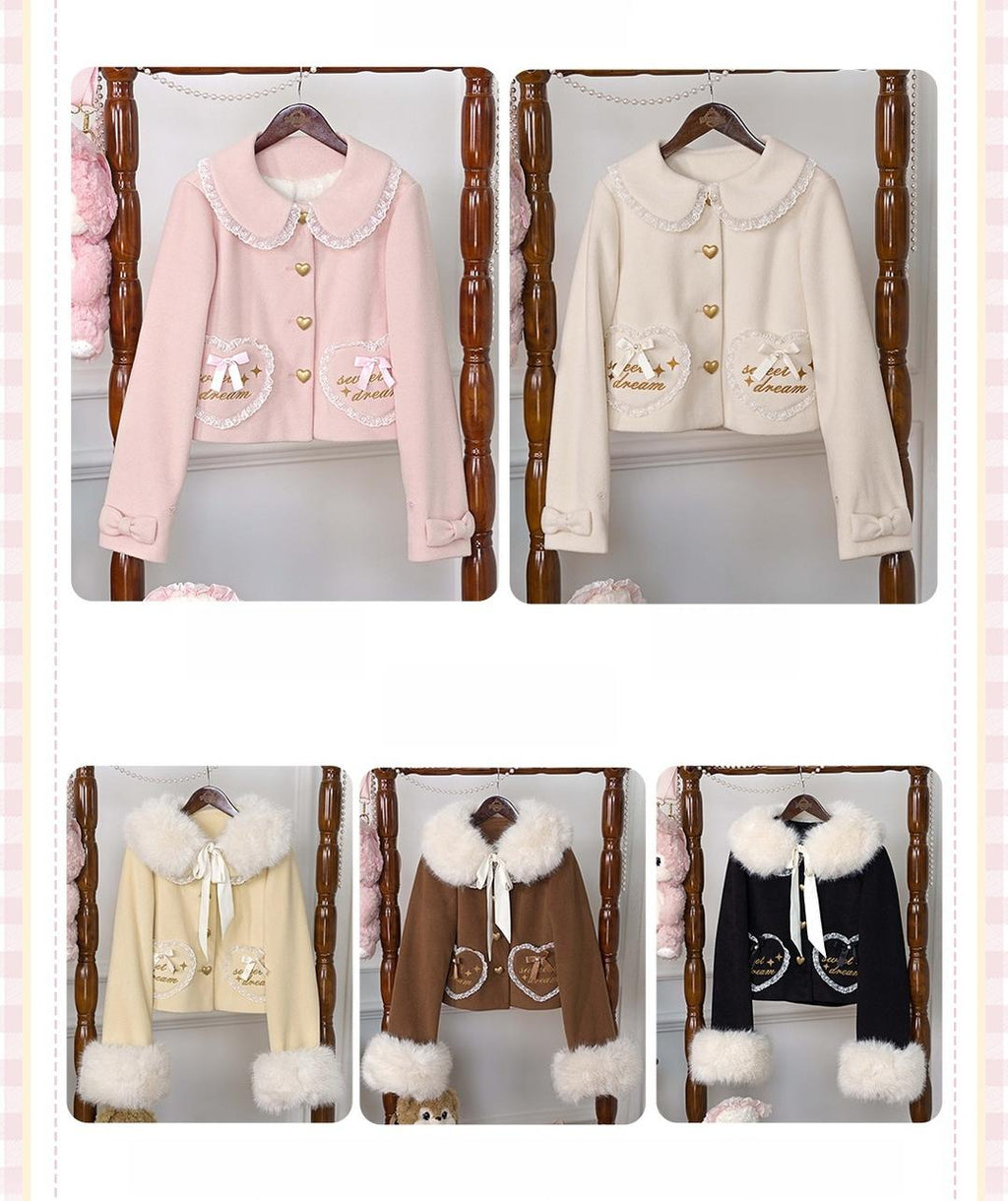 Milk Puff - Winter Fleece-Lined Sweet Lolita Coat, Detachable Collar Collection - image 8
