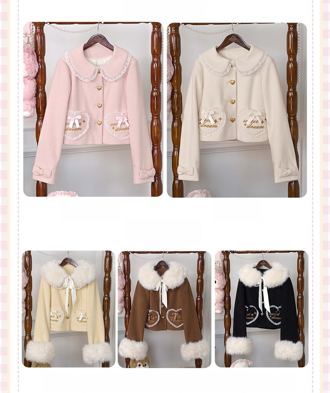 Milk Puff - Winter Fleece-Lined Sweet Lolita Coat, Detachable Collar Collection - image 8