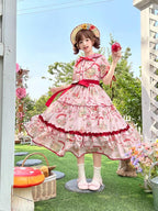 The Bear's Strawberry Field - Daily Lolita OP Dress With Petal Collar & Bear Strawberry Print and Accessories - image 3