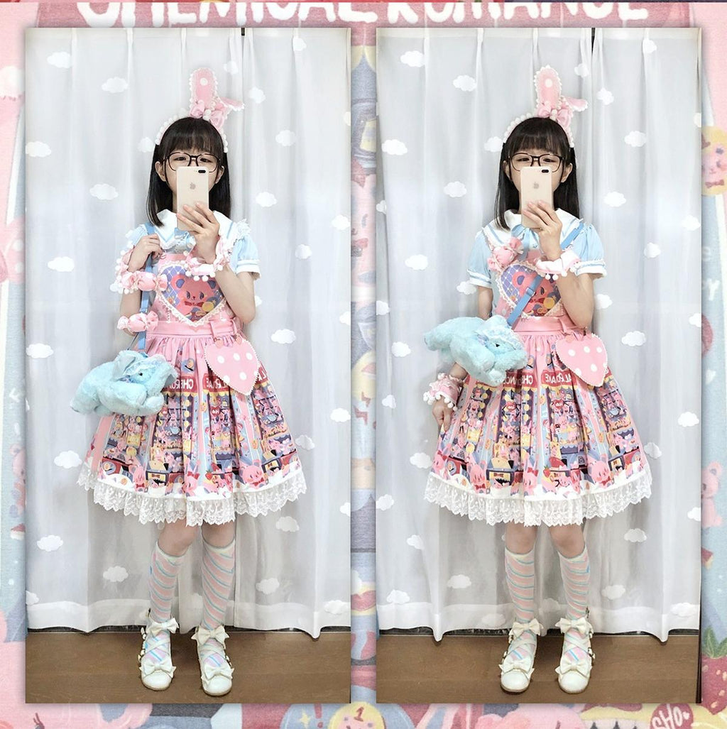 Sweetheart Doll Machine - Sweet Lolita Printed Salopette - image 26