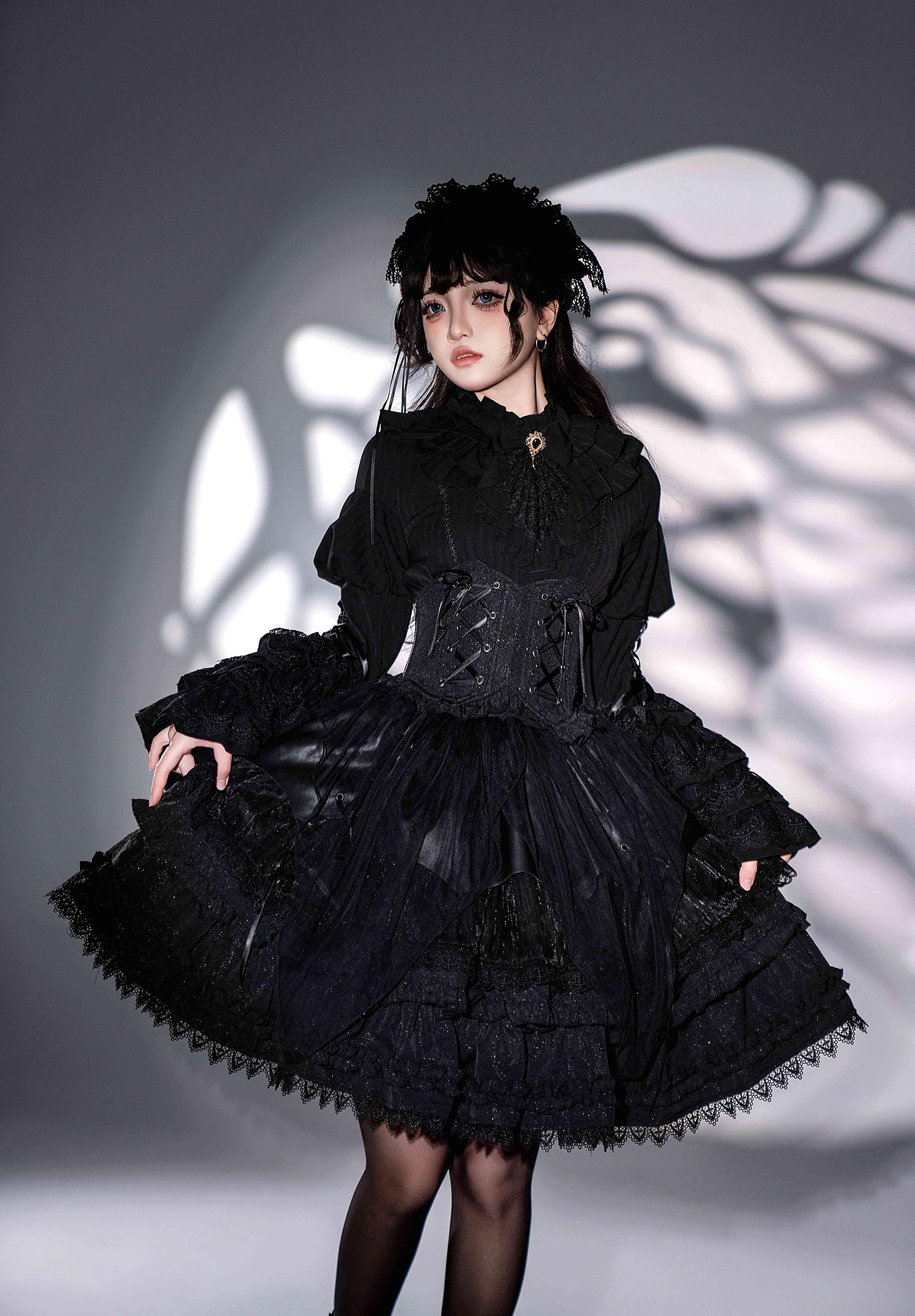 Good and Evil Angel - Gothic Lolita SK Set Retro Princess Sleeve Blouse - image 6