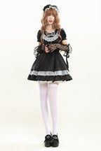 Night Alley Angel - Lapel Collar Short Sleeves Jacquard Ruffled Lace Gothic Lolita Dress - image 2