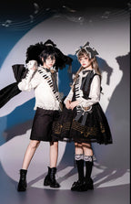 Black and White Sonata - Ouji Lolita Vest Suit and Vintage Lolita OP Dress - image 2