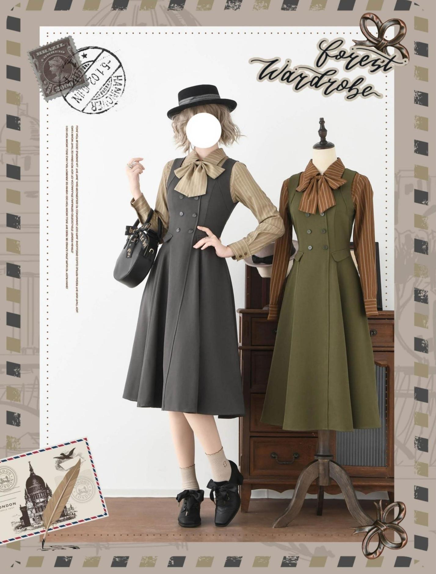 Foggy Forest - Elegant Lolita A-line JSK Dress, Side Pockets - image 12