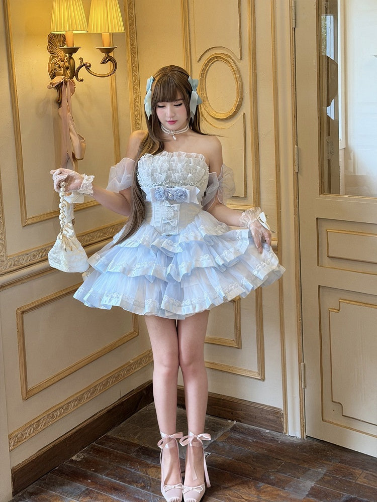 Basque-Waist Lolita JSK with Bow Details and Wrist Cuffs - image 1