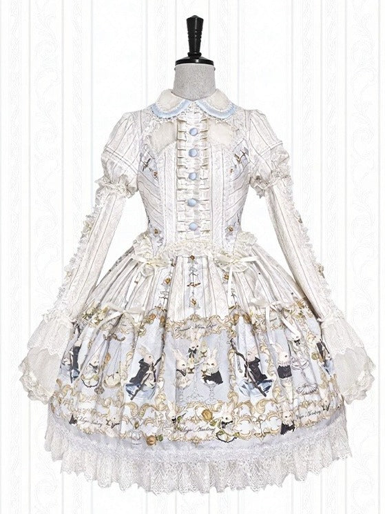 Rabbit Print OP with Detachable Striped Sleeves - image 1