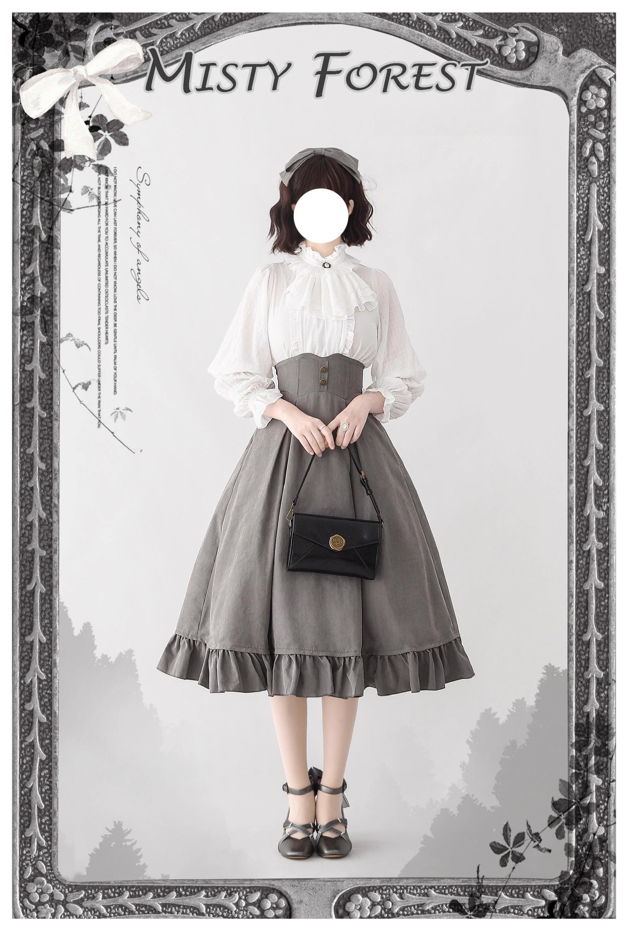 Classic Lolita A-Line Skirt, Button-Front Vest and White Blouse - image 9