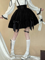 Ebon High-Waist Skirt with Bow Accents in Jirai Style - AMAHAKAWA - image 1