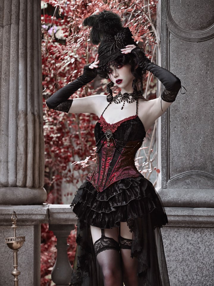 Goth Spiderweb Lace Wine Red Vampire Boned Corset - image 8